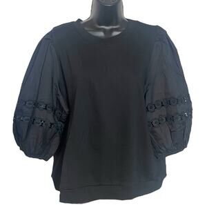 NEW WITH TAGS EMILY LOVELOCK MOLLY MIXED MEDIA SWEATSHIRT TOP LACE SLEEVES 8-10